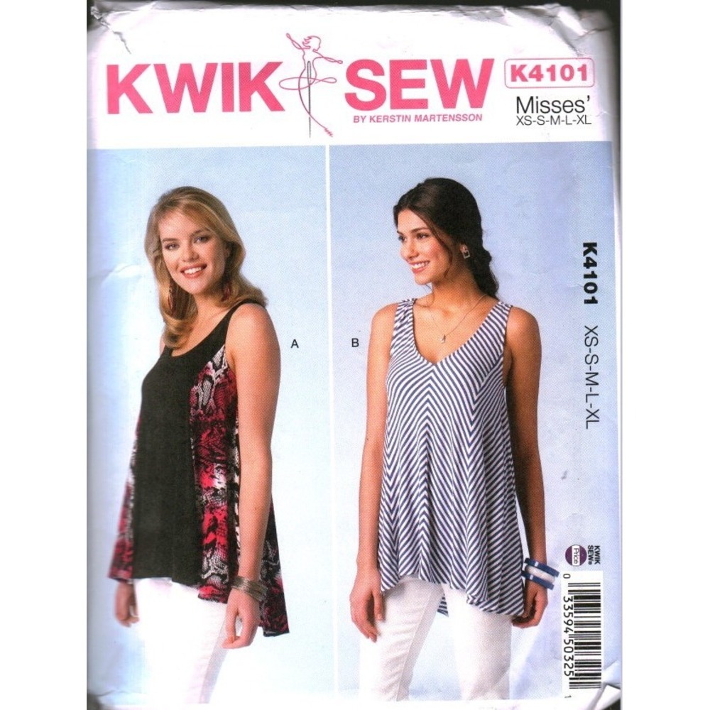 Kwik Sew K4101 Misses Sleeveless Pullover Tops Sewing Pattern XS-XL V-Neck Tank
